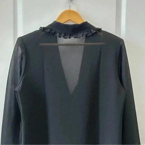 Vintage Marsellis Sheer Blouse Ruffle Collar Open Long Sleeve Black Medium - Picture 11 of 14